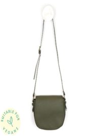 Olive vegan leather saddle bag with contrast stitching