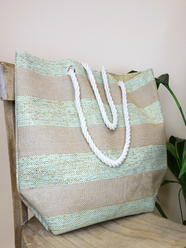 Bags | Stripe Beach Bag Mint Green | Take Good Care